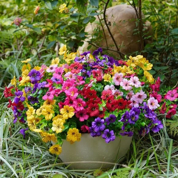 Artificial Flowers for Outdoor, 20 Bundle UV Resistant Fake Silk Flowers, Realis - Picture 6 of 7